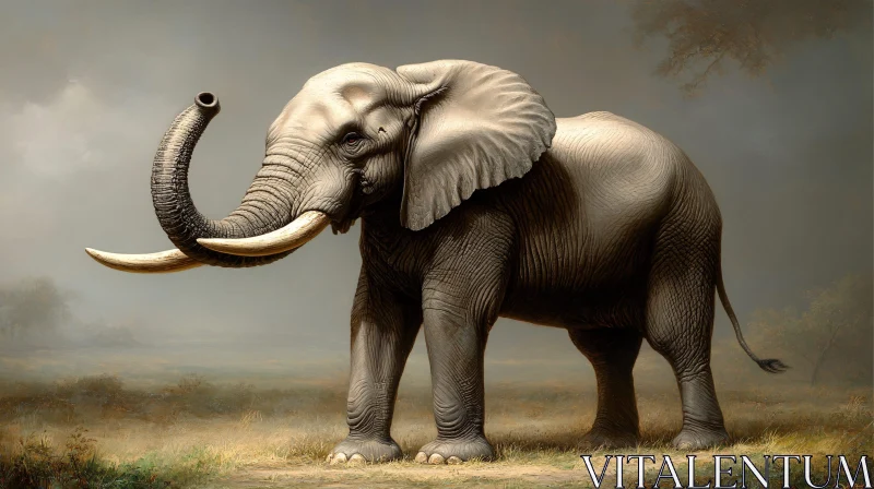 Elephant with Raised Trunk AI Image