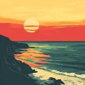 Ocean Sunset Coastline Silhouette View