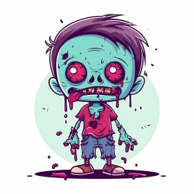Cartoon Illustration of a Zombie Boy in a Blood Pool