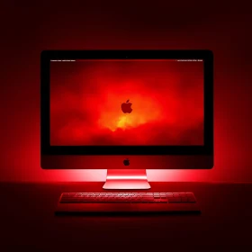 Red Glow Apple Desktop Setup