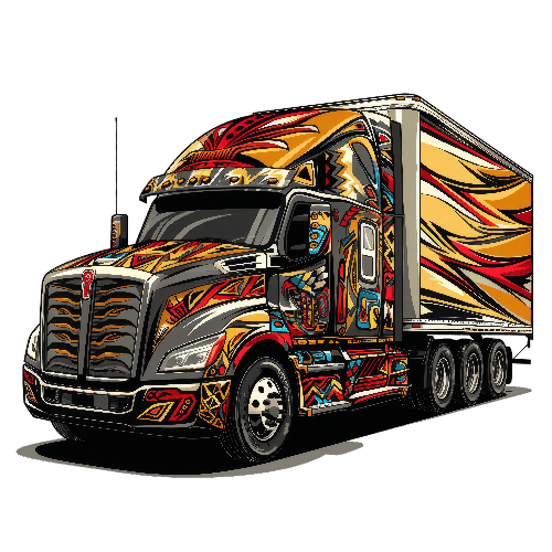 Colorful Geometric Pattern Semi-Truck Illustration