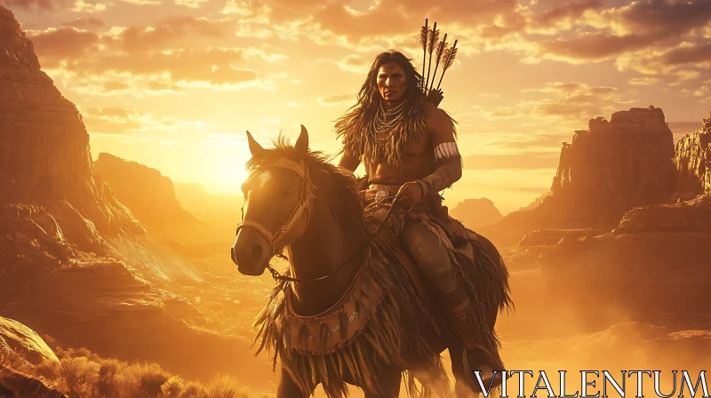 Equestrian Native American Sunset AI Image