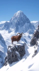 Serene Mountain Landscape with Goat