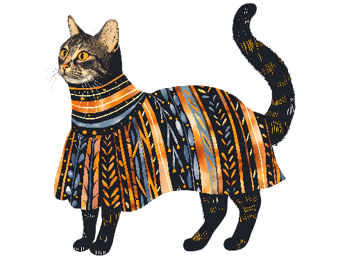 POD Design Digital Illustration of Cat in Colorful Poncho