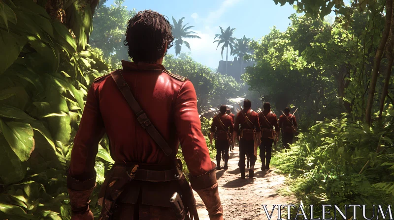 Soldiers Marching Through Greenery AI Image