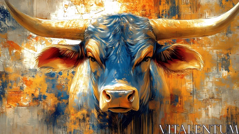 Vivid Bull Artwork in Blue and Orange AI Image