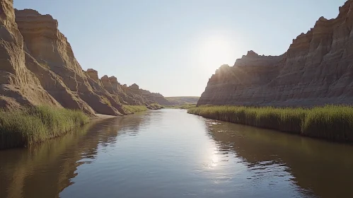 Peaceful River in a Canyon Sunset