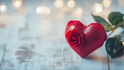 Heart Rose on Rustic Wood