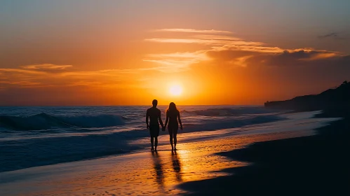 Couple enjoying sunset on the beach