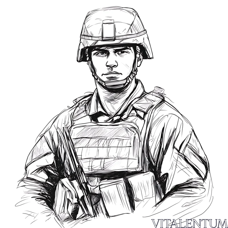 AI ART Sketch of a Soldier in Uniform