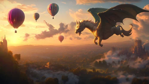 Fantasy Dragon and Balloons Landscape