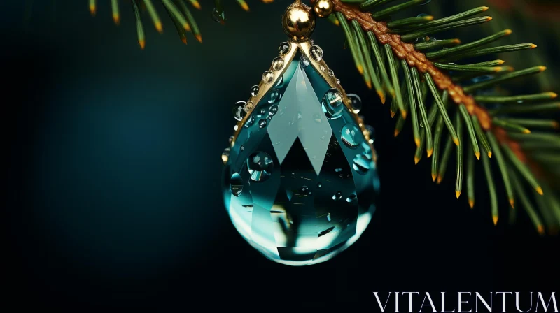 Fir Tree Branch with Blue Water Drops - Luxurious Geometry and Opulence AI Image
