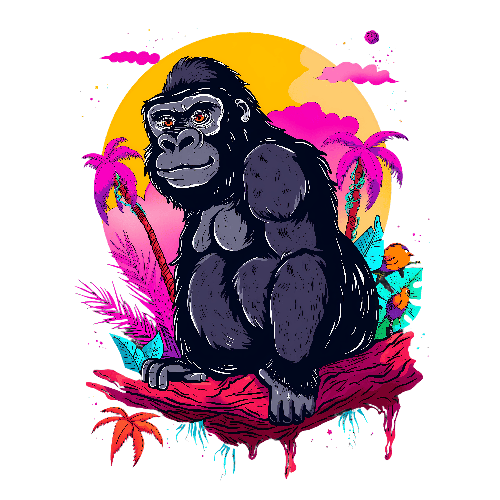 Gorilla Sunset T-Shirt Design - Tropical and Animal Theme POD Design