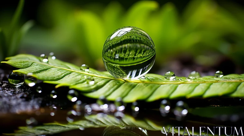 Nature's Delicacy: Water Droplet on Leaf AI Image