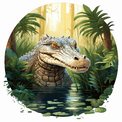 POD Design Realistic Jungle Scene with Crocodile Artwork