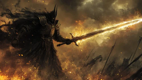 Dark Knight with Fiery Blade