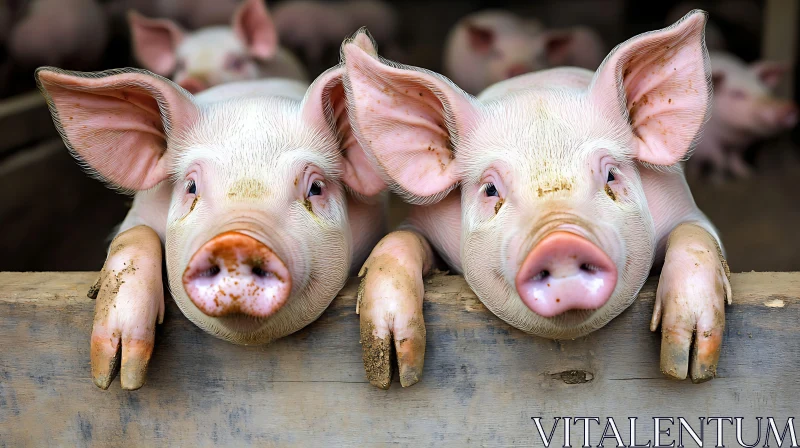 Cute Piglets Behind a Fence AI Image