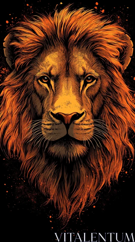 Fiery Lion Illustration AI Image