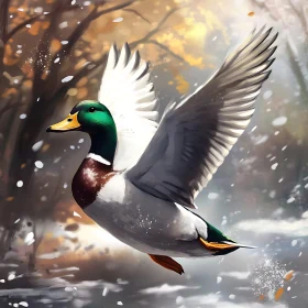 Flying Duck Over the River