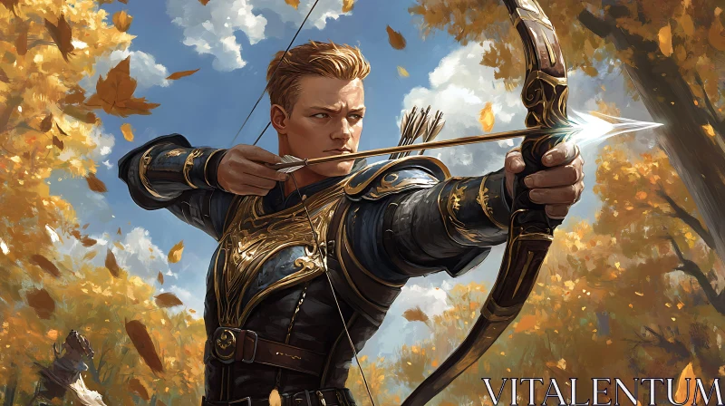 AI ART Focused Archer in Fall Landscape