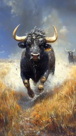 Wild Bull in Motion