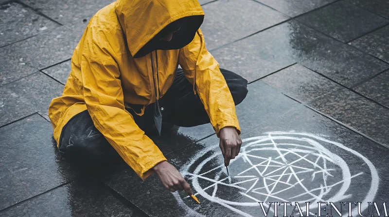 Street Art Creation on Wet Pavement AI Image