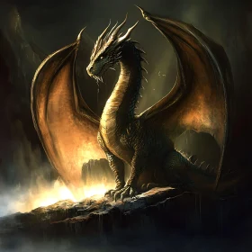 Fantasy Dragon with Golden Wings Art