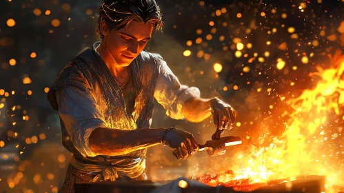 Man Working at Fiery Forge