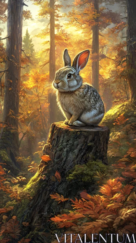 Woodland Rabbit Amidst Fall Foliage AI Image