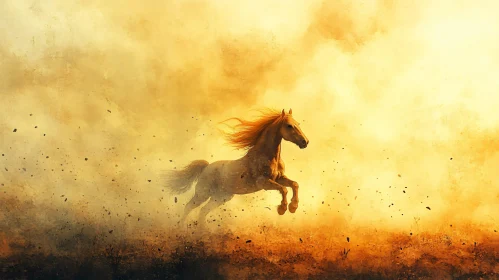 Horse Running in Sunlit Dust