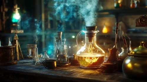 Vintage Alchemist's Laboratory Still Life