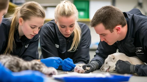 Vet Students in Practical Training with Puppy