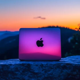 Laptop with Sunset Background