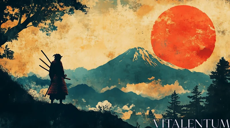 Silhouette of Samurai at Dusk AI Image