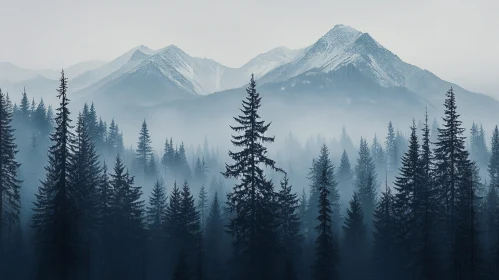 Majestic Pines and Snow-Capped Peaks