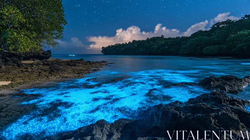 AI ART Magical Bioluminescent Beach at Night