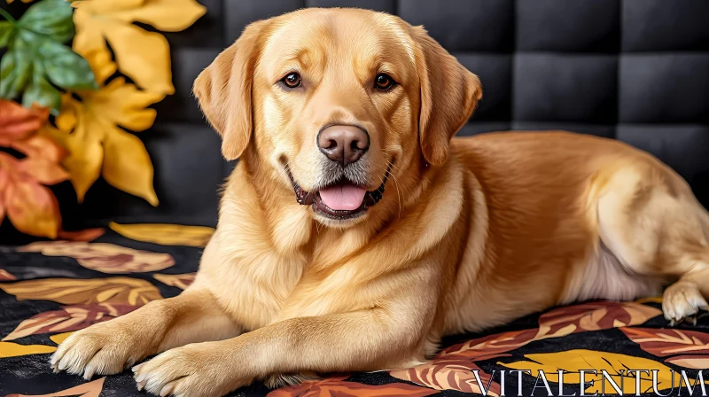 Golden Retriever on an Autumn Quilt AI Image