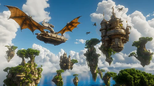 Fantasy Airship and Floating Islands