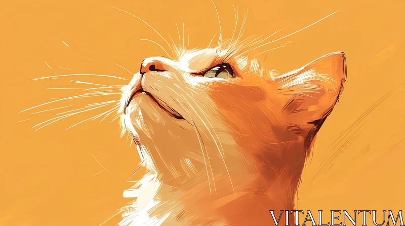 Contemplative Cat in Orange Light AI Image