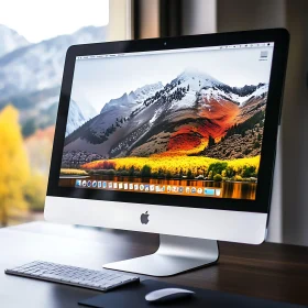 iMac Desktop Setup with Autumn Landscape
