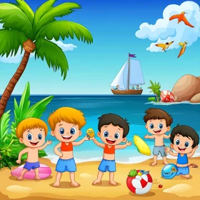 Children's Cartoon on a Tropical Beach