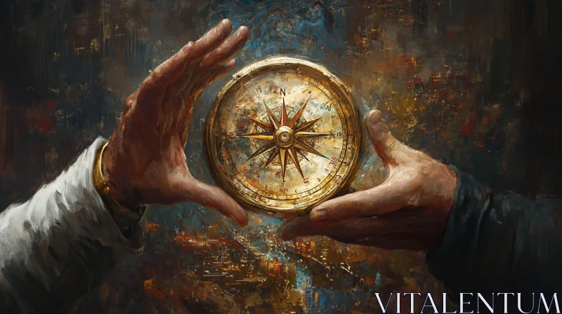 AI ART Compass Held in Hands Painting