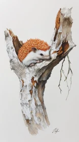 Hedgehog Art in Tree Hollow