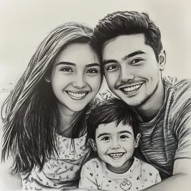 Grayscale Portrait of a Loving Family