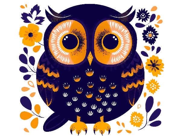 Owl and Flowers Illustration for T-Shirt