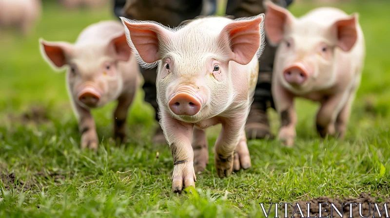 Cute Piglets on a Green Farm AI Image