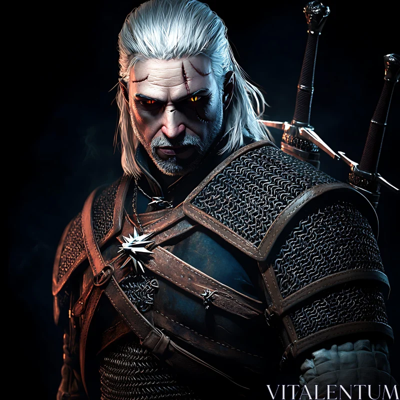 White-Haired Warrior in Chainmail Armor AI Image