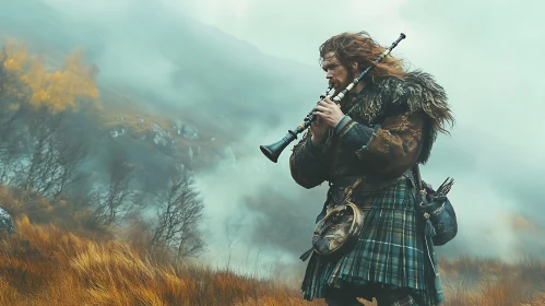 Highland Piper in the Mist