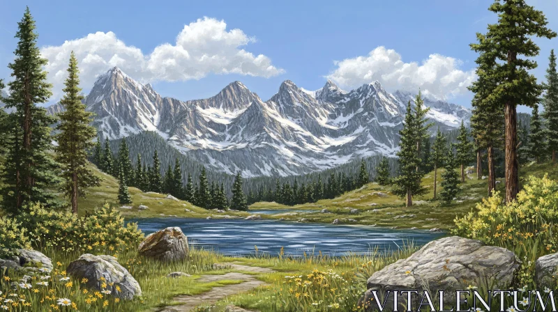 AI ART Serene Mountain View with Pristine Lake