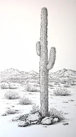 Desert Landscape with Cactus Illustration